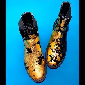 ALLSAINTS Gold Splatter Black Suede Chelsea Sneakers EU 37 / US 7